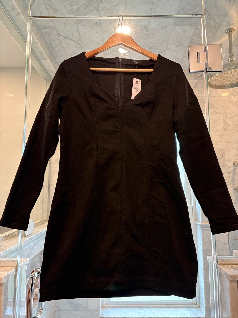 Black Long Sleeve Denim Mini Dress - Size L